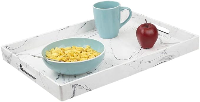 HDS Serving Tray Trading 18 x 13 Coffee Tray Faux Marble, White