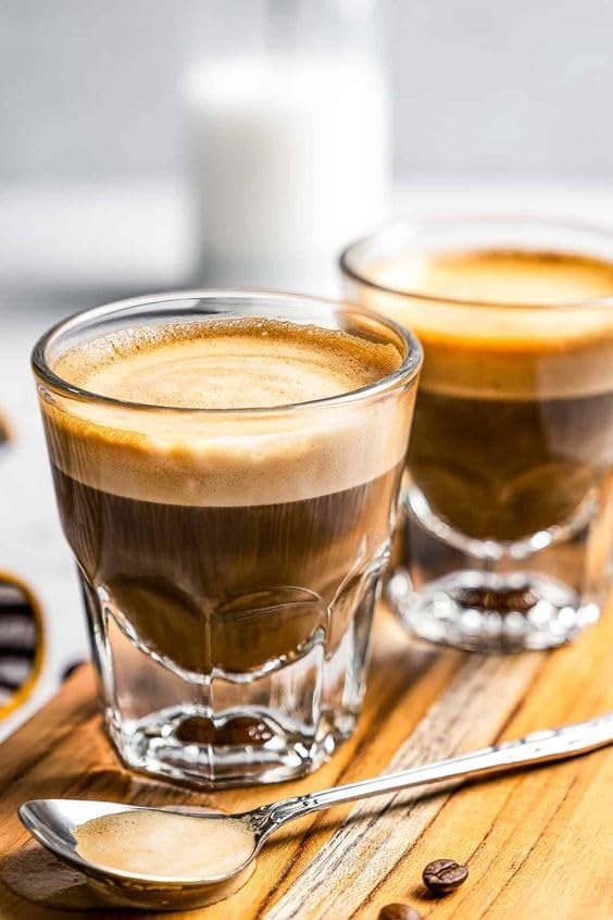 Necessia Heat-Treated Tempered Rim Cortado/Espresso/Gibraltar Glasses, Set of 4, 4.5 oz