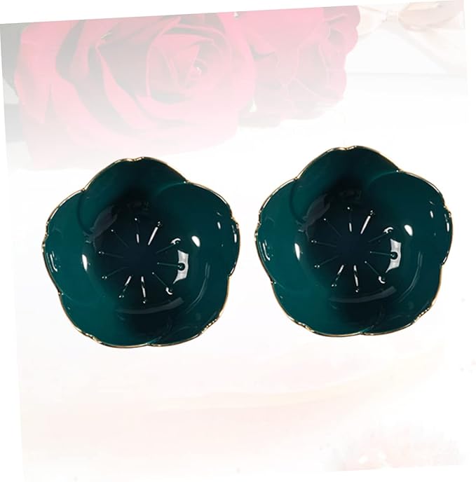 Flower Shape Porcelain Sauce Dish Dark Green Ceramic Dipping Plate Condiment Bowl