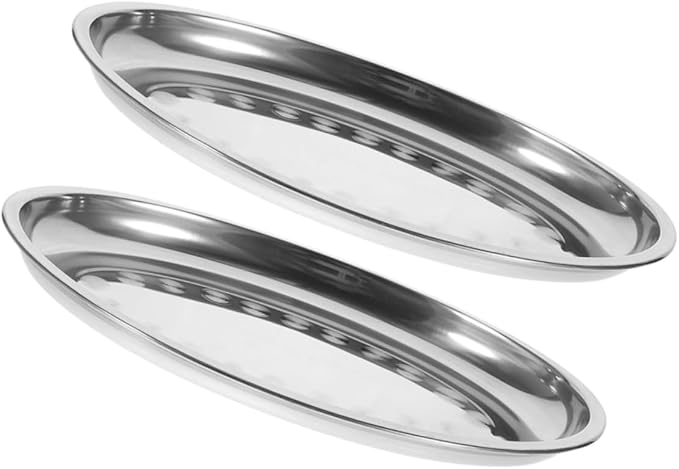 PRETYZOOM 2pcs Stainless Steel Serving Tray for Dried Fruits Pastries and Breakfast Platter Plates for Home Restaurant and Cafe Use