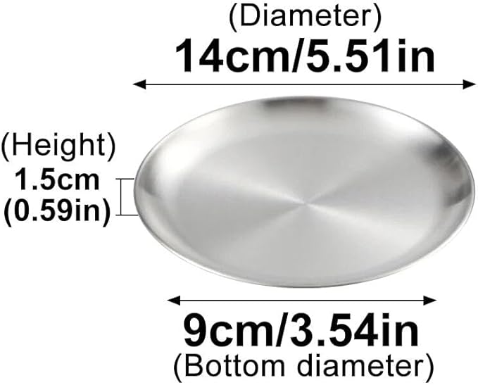 Stainless Steel Food Trays, Round Flat Dish Bread Pastry Baking Pan, Tea and Bar Serving Tray Party Cake Dessert Plate, Silver,S(14x9x1.5cm)