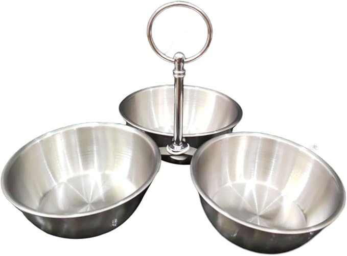 Serving Bowls Set, Divided Serving Tray, Stainless Steel 3 Section Snack Stand with Bowls for Nuts Condiments Fruit Dessert, Silver