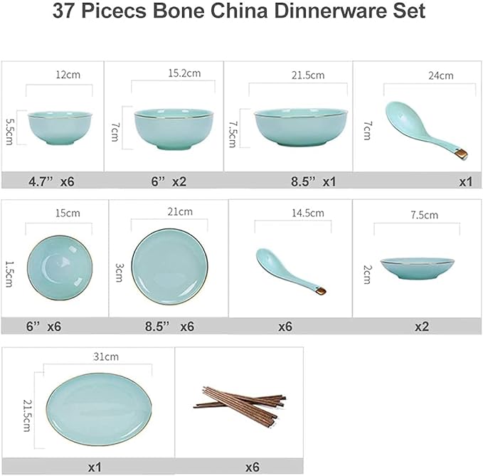 Dinnerware Sets Dish Set,19-Piecess,Bone China Porcelain Tableware Set with Plates Bowls and Dish,Ceramic Dinner Set for Home Kitchen (A 37pieces)