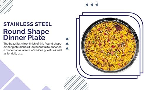 Stainless Steel Dinner Plates, Lunch Plate, Thali, Serving Tray, Round Shape Dinner Plates - Size 11" Dia, Wt. 350gm/12.34 oz