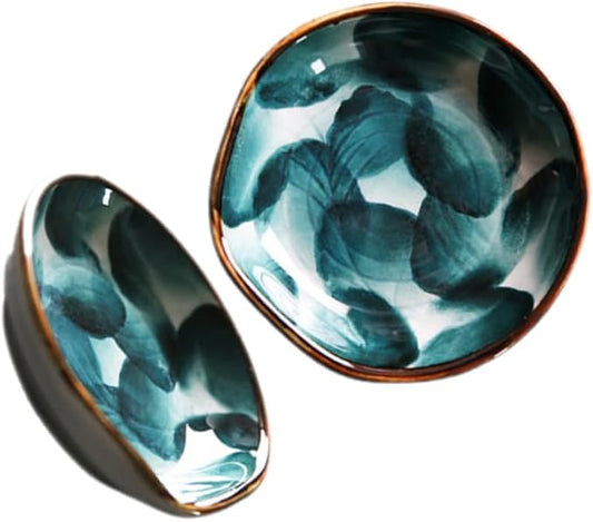 GLEAVI 2pcs Quality Material Hand-painted Ceramic Discs Japanese Style Decorative Trays for Snacks Sauce for Boys and Girls Food Dipping Bowl Seasoning Dish Condiment Tray Appetizer Plate