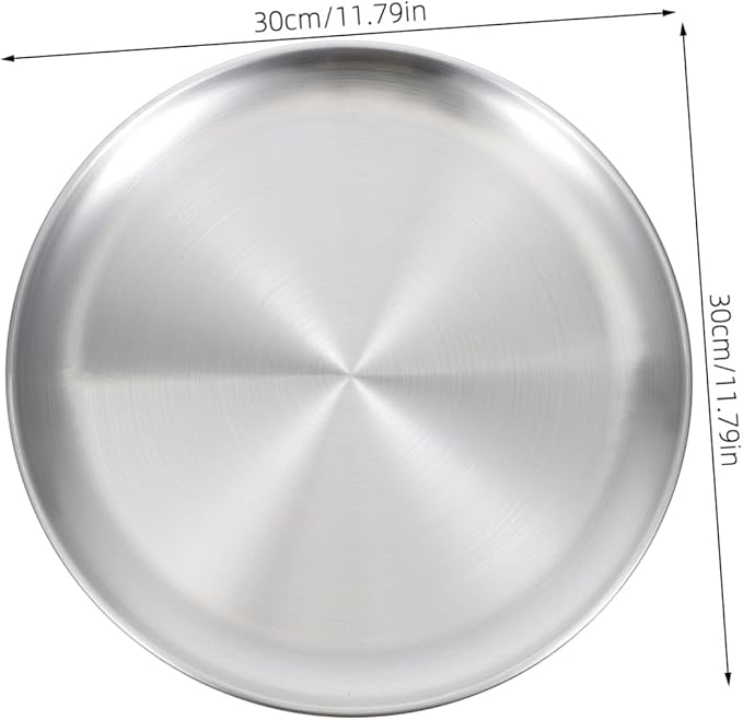 PRETYZOOM Stainless Steel Large Round Serving Tray Outdoor Food Serving for Grill Fruit Cake Plate Kitchen Supplies