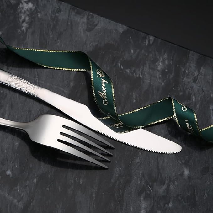Stainless Steel Flatware Serving Set,Home Kitchen Eating Tableware Set,Dishwasher Safe,for Home Kitchen Restaurant Hote 5/20/30/40/50/60 Pieces Retro Round Handle Wheat Ear Stainless Steel Knife Fork
