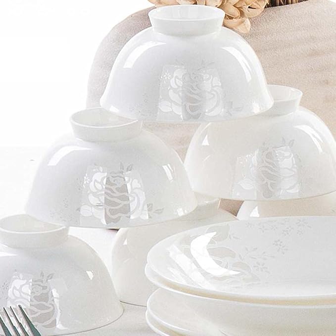 Ceramic Dinnerware Set Kitchen Tableware Dinner Dish Ceramic Plates and Dishes Bowls 58 pcs Combination Dishes Set (White)