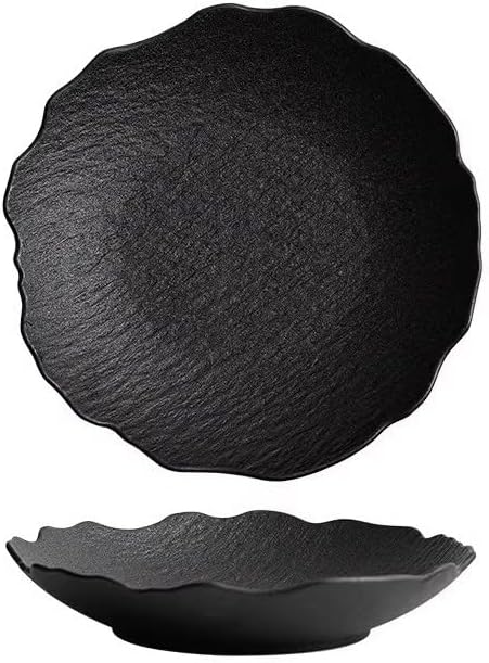 Kitchen Plates 9-inch Black And White Ceramic Household Japanese Soup Bowl Dinner Plate, Appetizer Dessert Serving Tableware Suitable For Kitchen Hotel Restaurant Restaurant Plates(B,11 in)