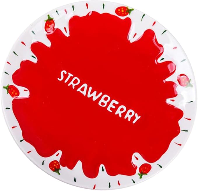 Food Serving Dish Hand-painted Strawberry Ceramic Plate for Pasta Desserts and Breakfast Cute Tableware for Birthday Parties and Home Use