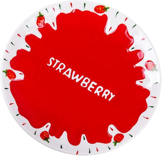 Food Serving Dish Hand-painted Strawberry Ceramic Plate for Pasta Desserts and Breakfast Cute Tableware for Birthday Parties and Home Use