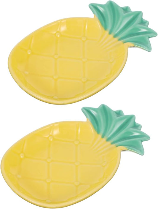 OUNONA 2pcs Ceramic Pineapple Sauce Dish Set Multifunctional Dipping Plates for Appetizers Seasoning Sauce Plates for Home Use and Parties