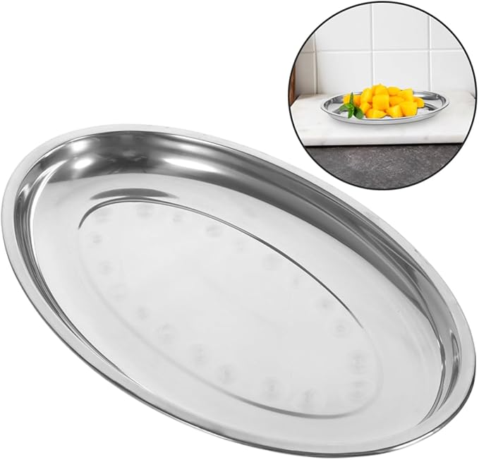 PRETYZOOM 2pcs Stainless Steel Serving Tray for Dried Fruits Pastries and Breakfast Platter Plates for Home Restaurant and Cafe Use