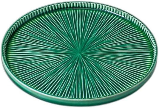 Green Glazed Yellow Nagashi Shinogi 7.5 Plates, 9.1 x 9.1 x 0.7 inches (23.1 x 23.1 x 1.9 cm) | Appetizer Plate, Setomonohonpo