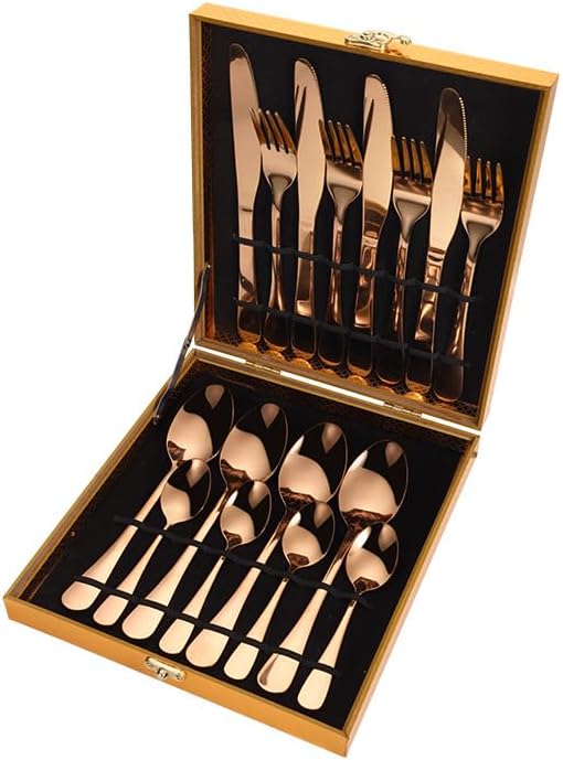 Stainless Steel Flatware serving set,Home Kitchen Eating Tableware Set,Dishwasher Safe,For Home Kitchen Restaurant Hote 16-piece Stainless Steel Cutlery Set Hotel Household Knife, Fork And Spoon(Gold)