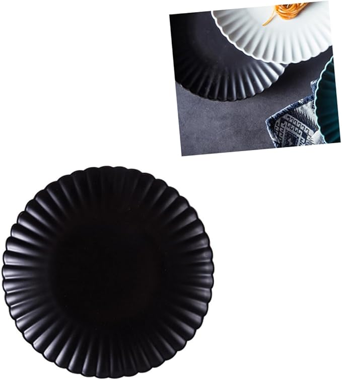 ABOOFAN Chrysanthemum Ceramics Plate Elegant Black Snack Dish for Serving Desserts Sushi and Fruits Matte Finish Dinnerware for Home and Kitchen Use
