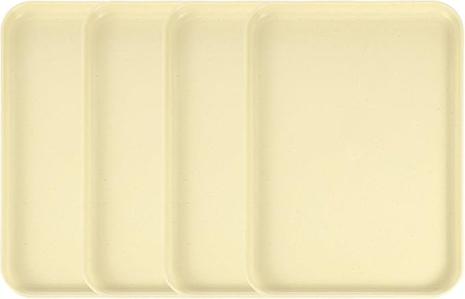 uxcell 4Pcs Plastic Serving Trays, 12.2 x 8.7 Inch Rectangle Food Trays Serving Cafeteria for Kitchen Restaurant Coffee Fruit Burger Lunch Dessert, Light Yellow
