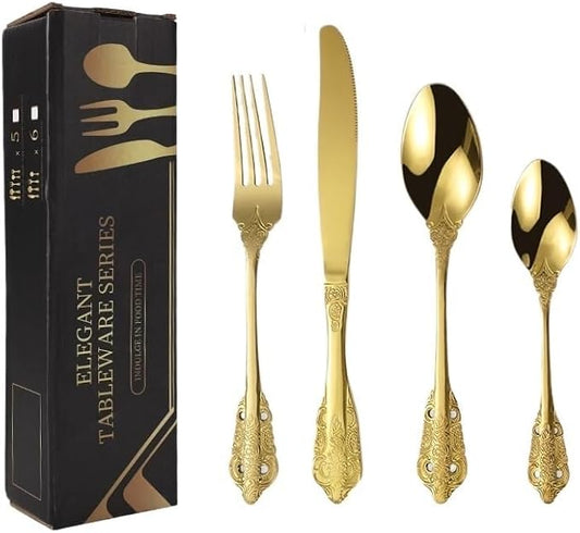 Stainless Steel Flatware serving set,Home Kitchen Eating Tableware Set,Dishwasher Safe,For Home Kitchen Restaurant Hote 4/16/24/32/40/48pcs 304 Embossed Palace Stainless Steel Cutlery Set Thickened St