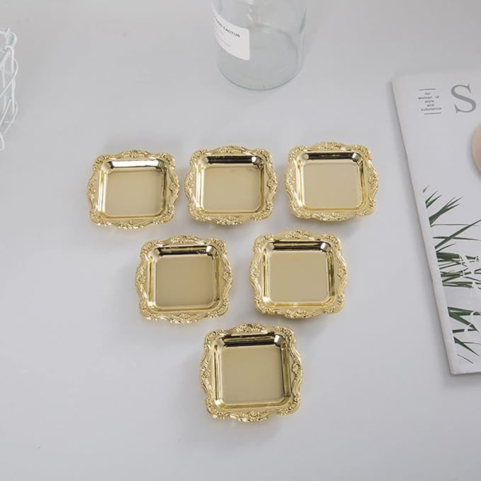 10Pcs Plastic Trays Mini Storage Tray Fruit Plate Jewelry Display Plastic Tray Party Sushi Plate(Gold)
