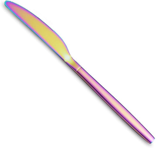Rainbow Dinner Knives 4 Pieces, Homquen Sturdy 9" Stainless Steel Modern Design Knife, Colorful Titanium Plating Knifes Set With Round Edge Dishwasher Safe