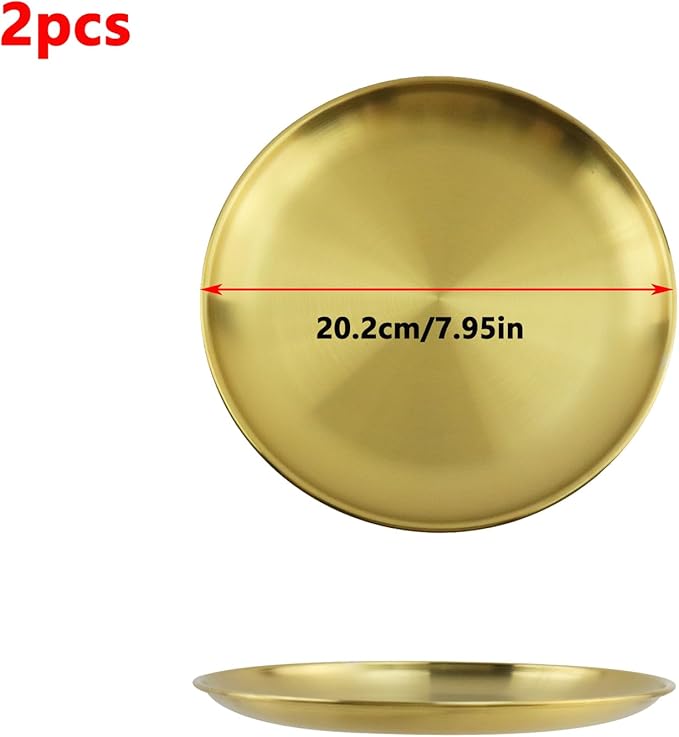 Antrader Metal Serving Tray,Stainless Steel Round Tray Circular Metal Platter for Bathroom/Bedroom/Kitchen,Gold (2Pcs)