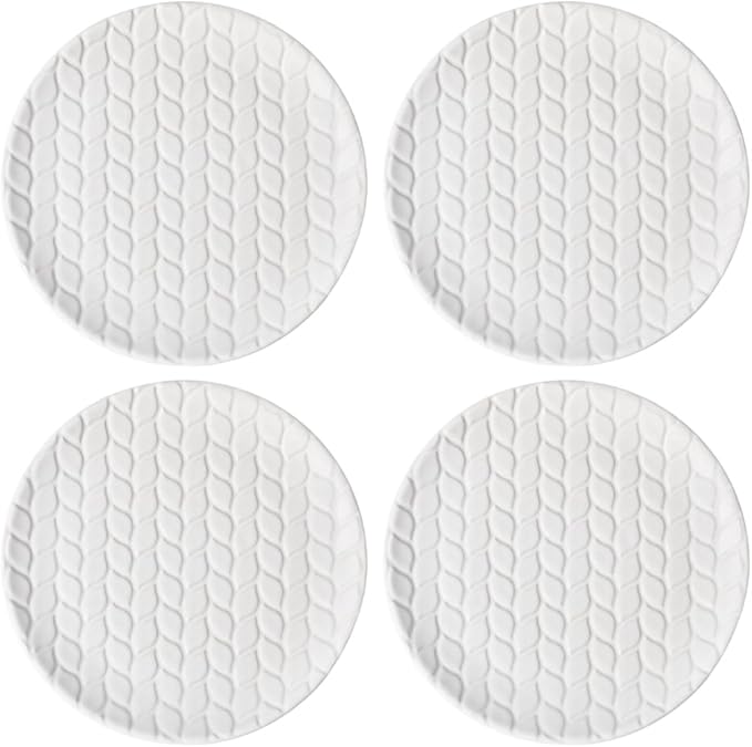 temp-tations by Tara Carved Willow White Dinner Plates, Set of 4-8" Small White Ceramic Plates for Salad, Microwavable, Dishwasher-Safe, Stoneware Dinnerware Sets, Premium Kitchen and Dining Dishes