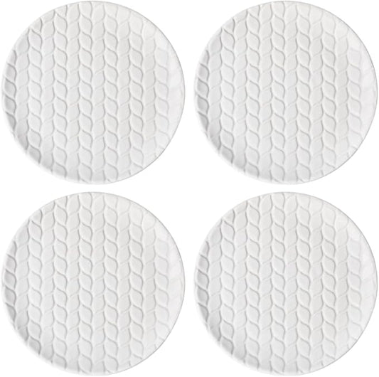 temp-tations by Tara Carved Willow White Dinner Plates, Set of 4-8" Small White Ceramic Plates for Salad, Microwavable, Dishwasher-Safe, Stoneware Dinnerware Sets, Premium Kitchen and Dining Dishes