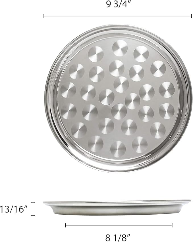 10" Stainless Steel Round Tray with Swirl Pattern Serving Display Tray with Narrow Rim