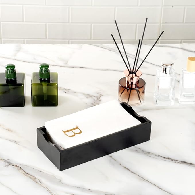 Luxenap 15.8 X 7.9 Inch Linen-Feel Guest Towels, 50 Lettered Hand Towels - Gold Letter 'B', Sans Serif Font, White Paper Dinner Napkins, airlaid, For Restrooms And Tables - Restaurantware