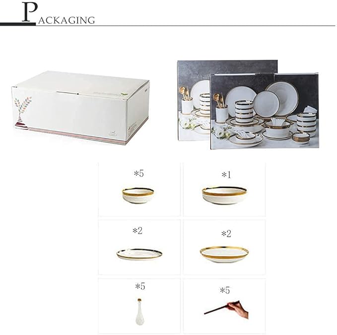 Dinnerware Set,Gold Halo White Porcelain Dinnerware Set, Complete Ceramic Plates and Bowls Sets, Modern Creativity Vintage Round High Class Dishes Set, Luxurious Mel