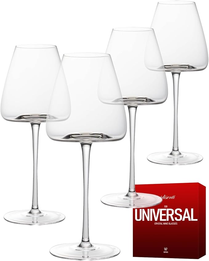 Hand-Blown 18OZ Crystal Wine Glasses Set of 4, Lead-Free Crystal Glasses with Unique Bottom Design for Red, White Wine, 530ml