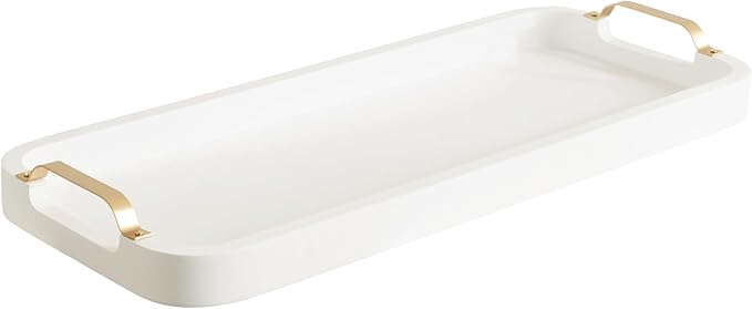 Kate and Laurel Farson Modern Decorative Wood Rectangle Tray with Handles, 10 x 24, White and Gold, Transitional Rectangular Tray for Use as Entryway Tray Decor or Ottoman Serving Tray