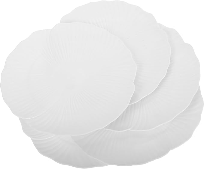 Scalloped White Plastic Appetizer Plates 5pcs Lightweight Dumpling and Dessert Serving Platters for Home Kitchen and Restaurant Use