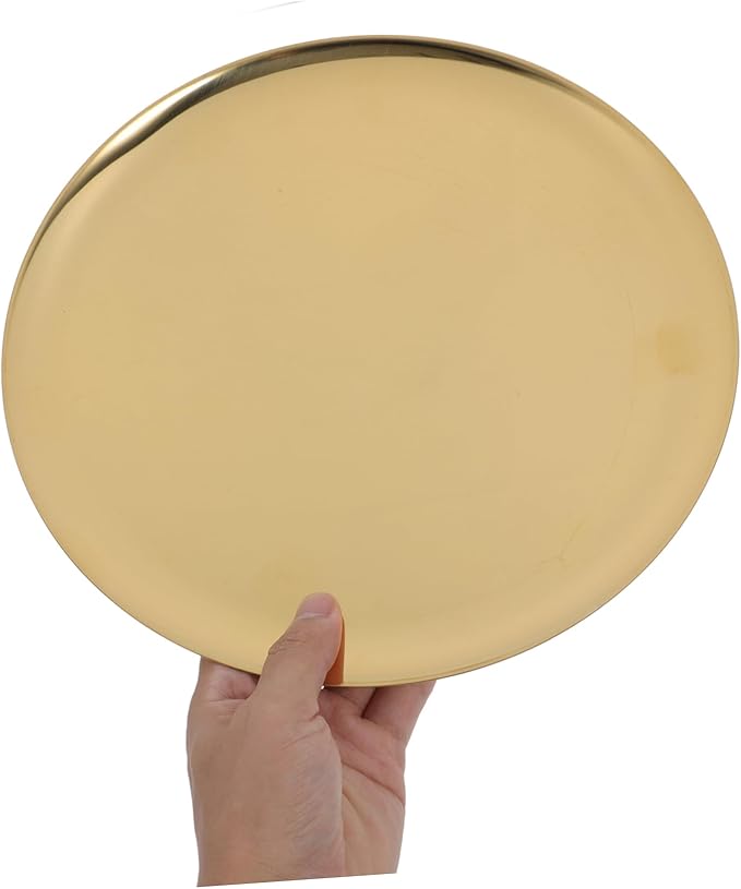 Cabilock Stainless Steel Round Tray Versatile Serving Plate for Snacks Dinner Fruit Meat Easy Clean Elegant