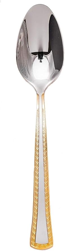 Royal Flatware Silver Stainless Steel Dinner Spoon, Gold-Plated Hostess Serving Set, Elegant Flatware Set of 12