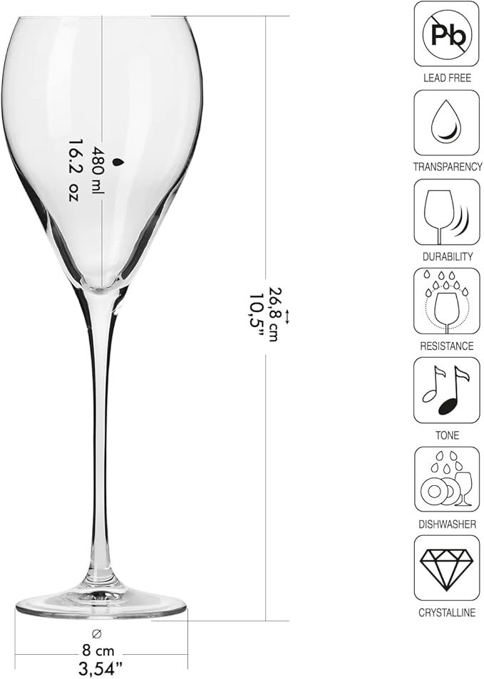 Krosno Red Wine Glasses, Set of 4, 16.2 oz, Perla Collection, Elegant Rounded Shape, Durable Crystalline Glass, Unique Design, Dishwasher Safe, Made in Europe
