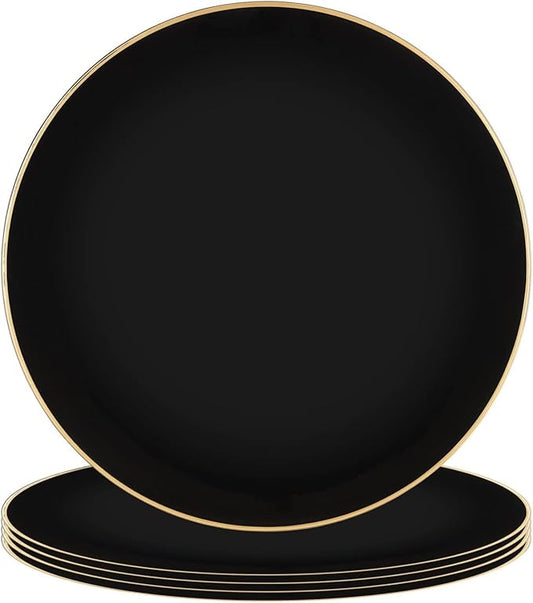 PARTY BARGAINS 13-Inch Charger Plates - 4 Pack, Organic Collection Black Gold Rim, Heavy-Duty Disposable Chargers for Elegant Dining - Ideal for Weddings and Formal Events