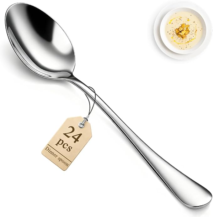 Berglander Dinner Spoons Set 24pcs, 7.36" Food Grade Stainless Steel Silverware Soup Spoon Tablespoon for Home, Kitchen or Restaurant Mirror Polished, Dishwasher Safe