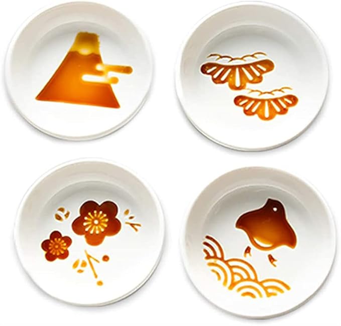 123Arts 4pcs Ceramic Relief Mount Fuji Seasoning Dishes Appetizer Plates