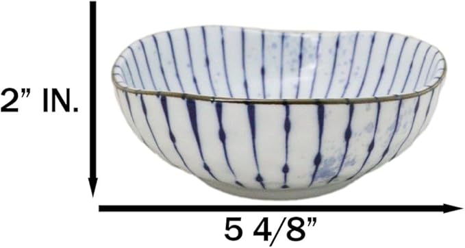 Ebros Gift Artistic Blue Waves Fubuki Tokusa Made In Japan Dinnerware Serveware Kitchenware Set Asian Japanese Restaurant Supply (Pack Of 6 Round Flair Small Shallow Bowls 11oz)