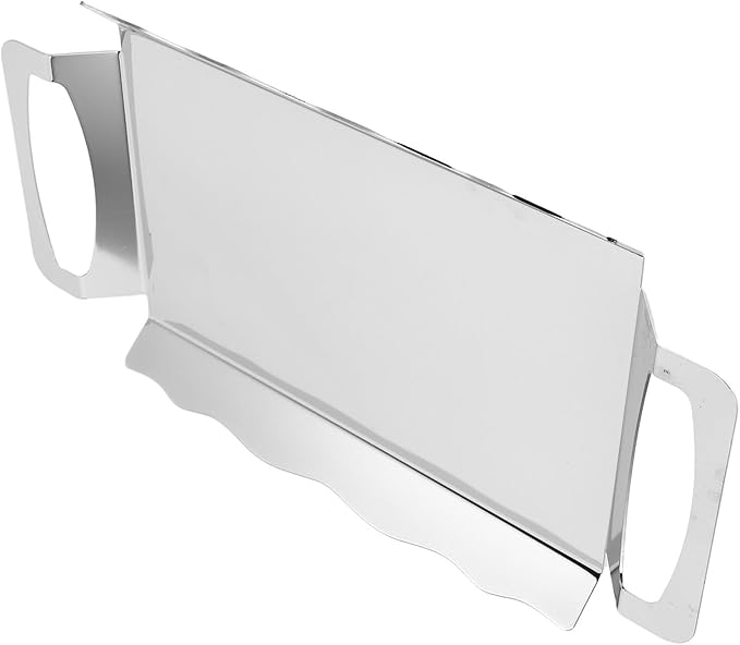 BESPORTBLE Rectangular Stainless Steel Serving Tray with Handles, Medium Silver Chrome Plated Double-Ear Platter 28x15.3cm for Tea, Coffee, Buffet, and Party Serving