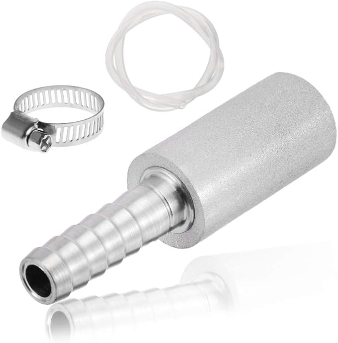 JoyTube 0.5 Micron Diffusion Stone 1/4" Barb Stainless Steel Aeration Stone Carbonater Stone with 3.3 Ft Silicon Hose Tubing 1 Pcs Beer Clamp for Homebrew Wine Beer