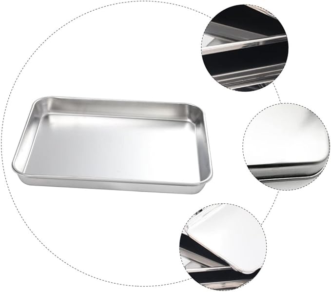 Cabilock Stainless Steel Rectangular Serving Tray 430 Food Storage Plate Flat Bottom Design for Restaurants and Hotels Silver Cooking Tray for Appetizers and Desserts