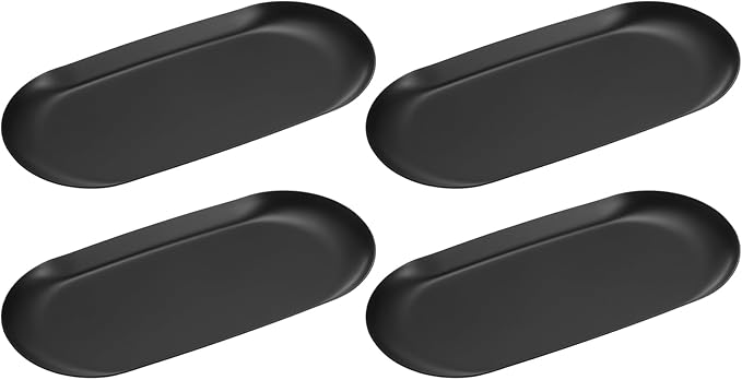 uxcell 4pcs Stainless Steel Decorative Tray, 7 Inch Oval Jewelry Tray, Small Serving Tray for Bathroom Countertops, Closets, Dressers, Black