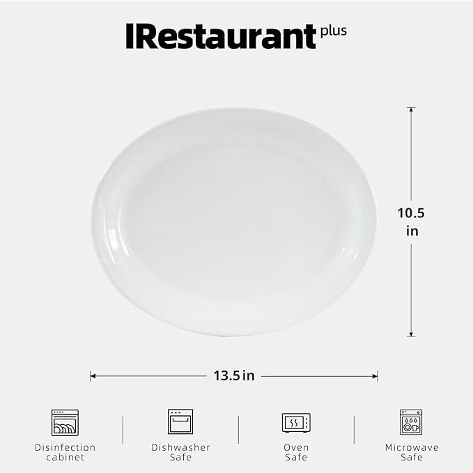 Stoneware Narrow Rim Commercial Grade Dinnerware, Bright White, Oval Platter 13.5" x 10.5", Case of 12