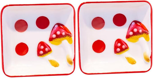 Cabilock 2pcs Mushroom Pattern Ceramic Condiment Dish Seasoning Sauce Plate Dish Appetizer for Cottagecore Kitchen