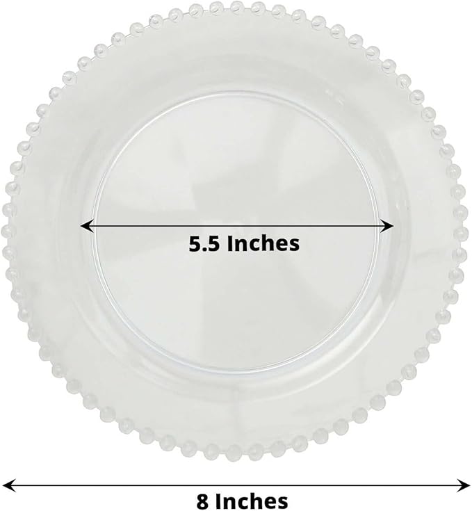 8" Salad Plates - Set of 20 - Plastic Clear Round Disposable Dessert Appetizer Plate Beaded Rim, Ideal for Dinner Party Wedding Bulk Events