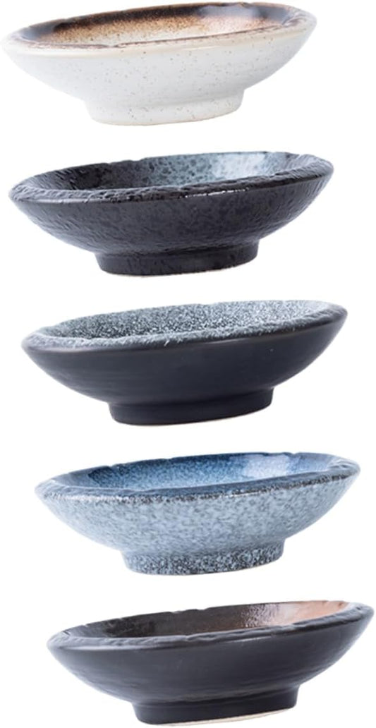 Happyyami 5pcs Ceramic Sauce Dishes Dipping Sauce Bowls Tray Seasoning Plate for Dishes Soy Dipping Bowls Appetizer Plates Decorative Condiment Vinegar Ceramic Condiment