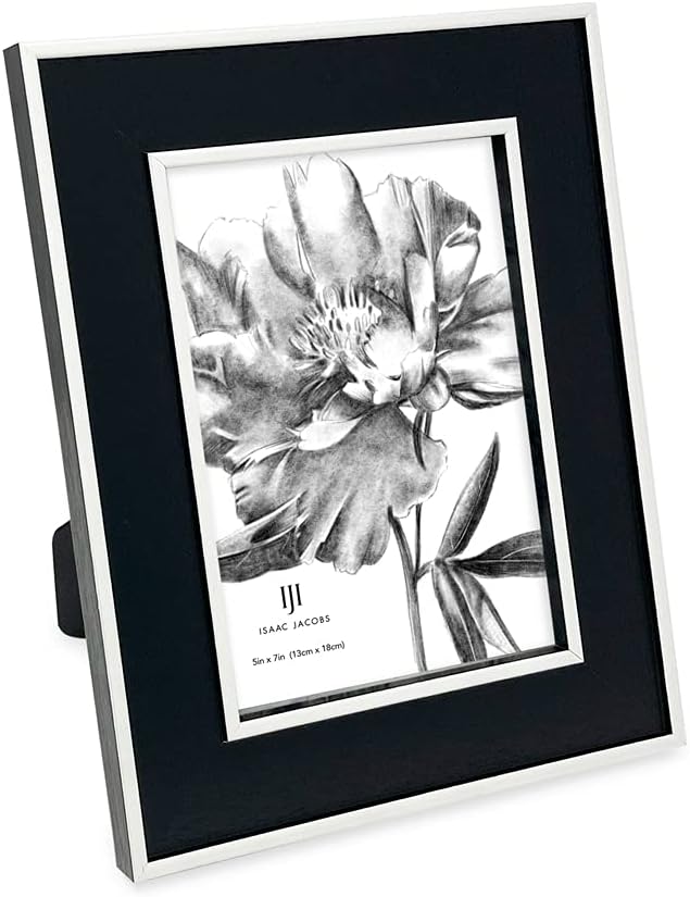 Isaac Jacobs 5x7 Black w/White (Vertical & Horizontal) Double Border Picture Frame w/Black Fabric Easel, Wall-Mountable, Made for Tabletop & Gallery, Home or Office (5x7, Black W/White)
