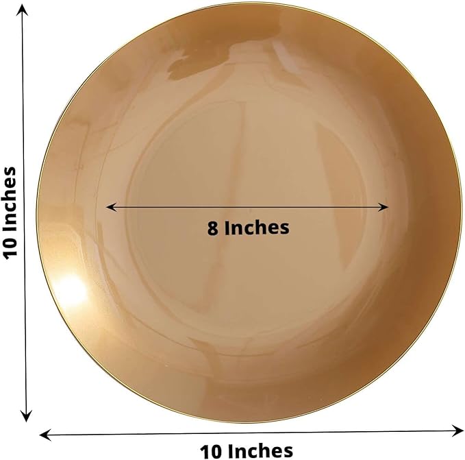 Efavormart 10 Pack | 10" Gold Round Plastic Dinner Plates With Gold Rim, Disposable Party Plates